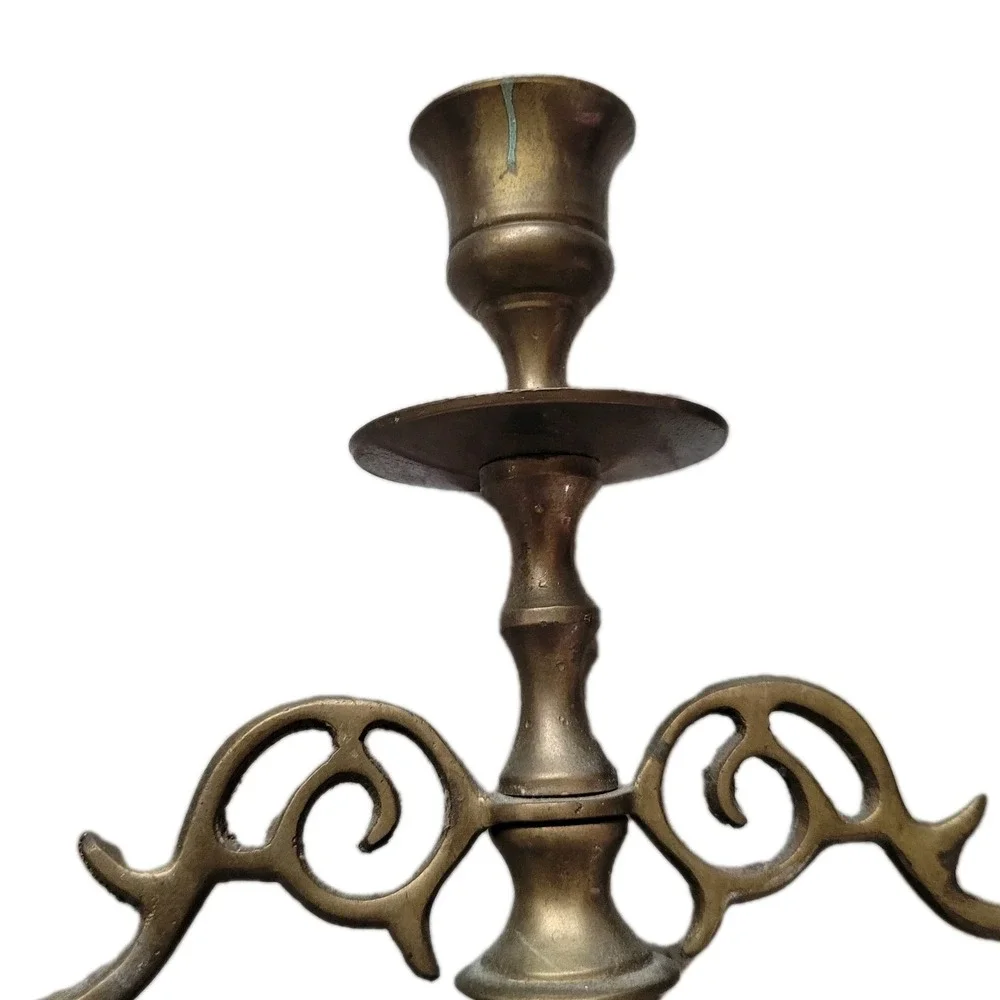 Ornate Vintage Brass Triple‎ Candle Holder | French Country Victorian Decor